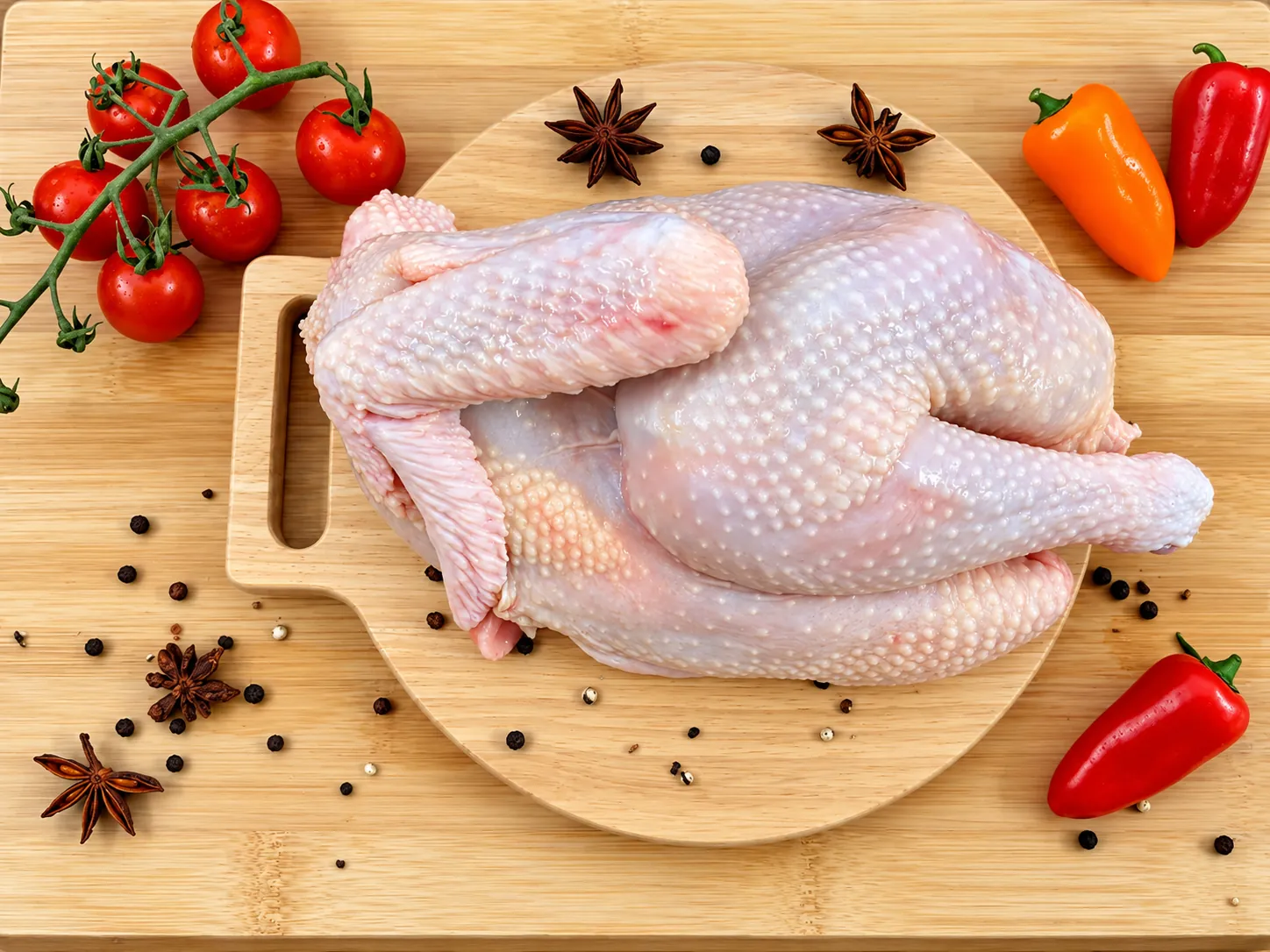 Fresh whole chicken from the Kim Yoon Soon farm in Rantau